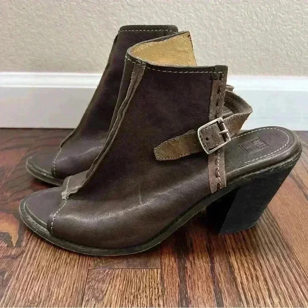 Frye Izzy Artisan Peep Toe Mule Booties Wm Sz 9 B Brown Leather Slingback Sandal
